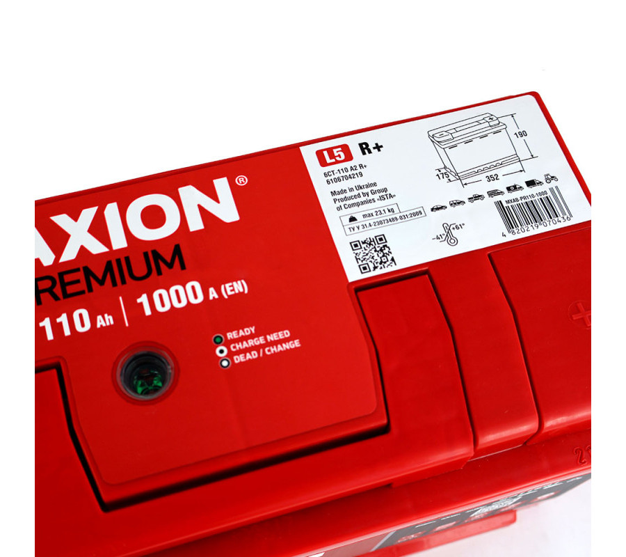 Автомобильный аккумулятор MAXION Premium Plus 110Аh 1000A R+