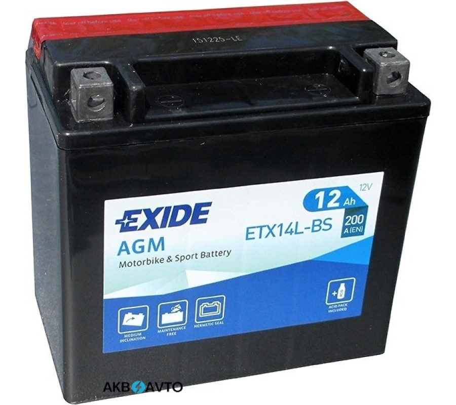 Мото аккумулятор EXIDE 12V 12A ETX 14L-BS 