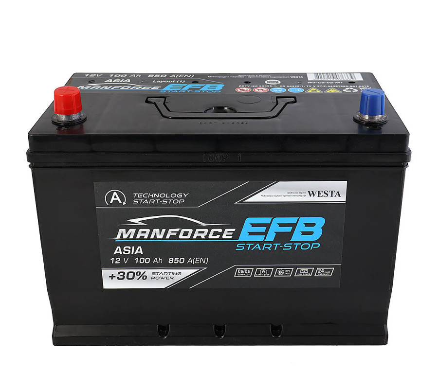 Автомобильный аккумулятор WESTA MANFORCE EFB Asia 100Ah 850A L+