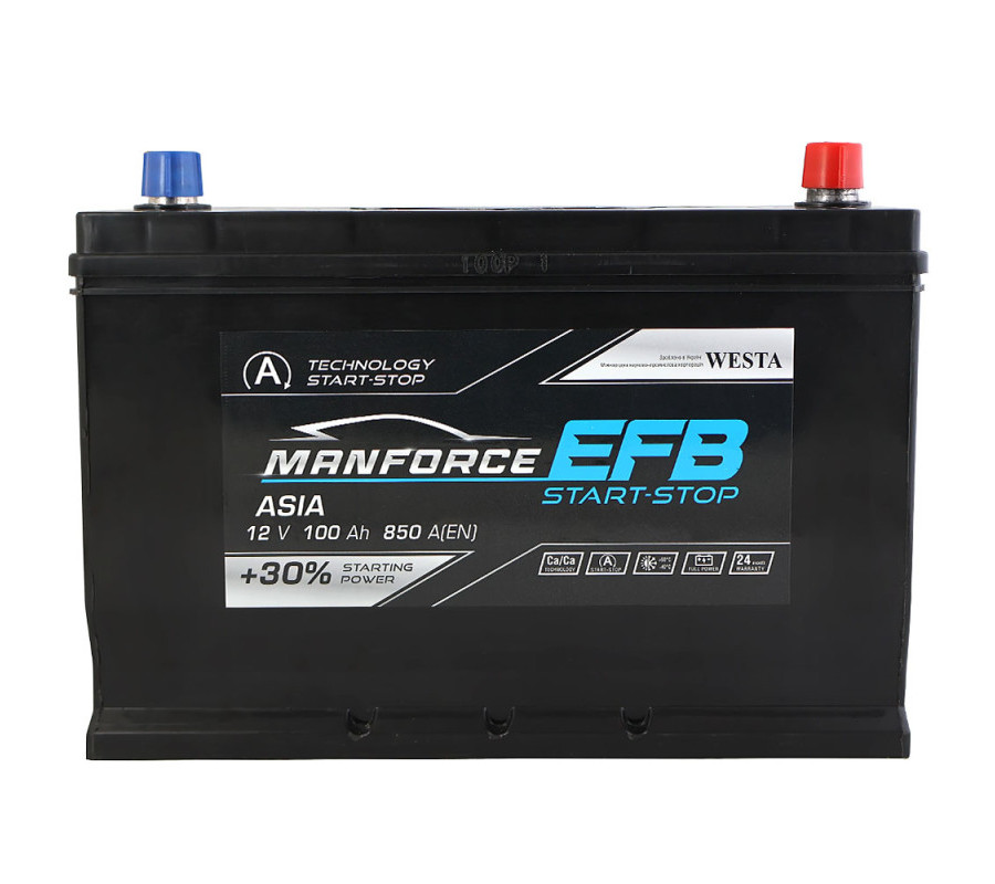 Автомобильный аккумулятор WESTA MANFORCE EFB Asia 100Ah 850A R+