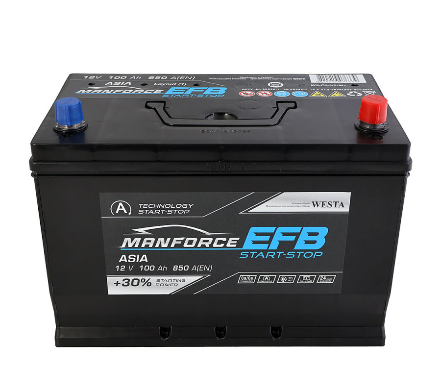 Автомобильный аккумулятор WESTA MANFORCE EFB Asia 100Ah 850A R+