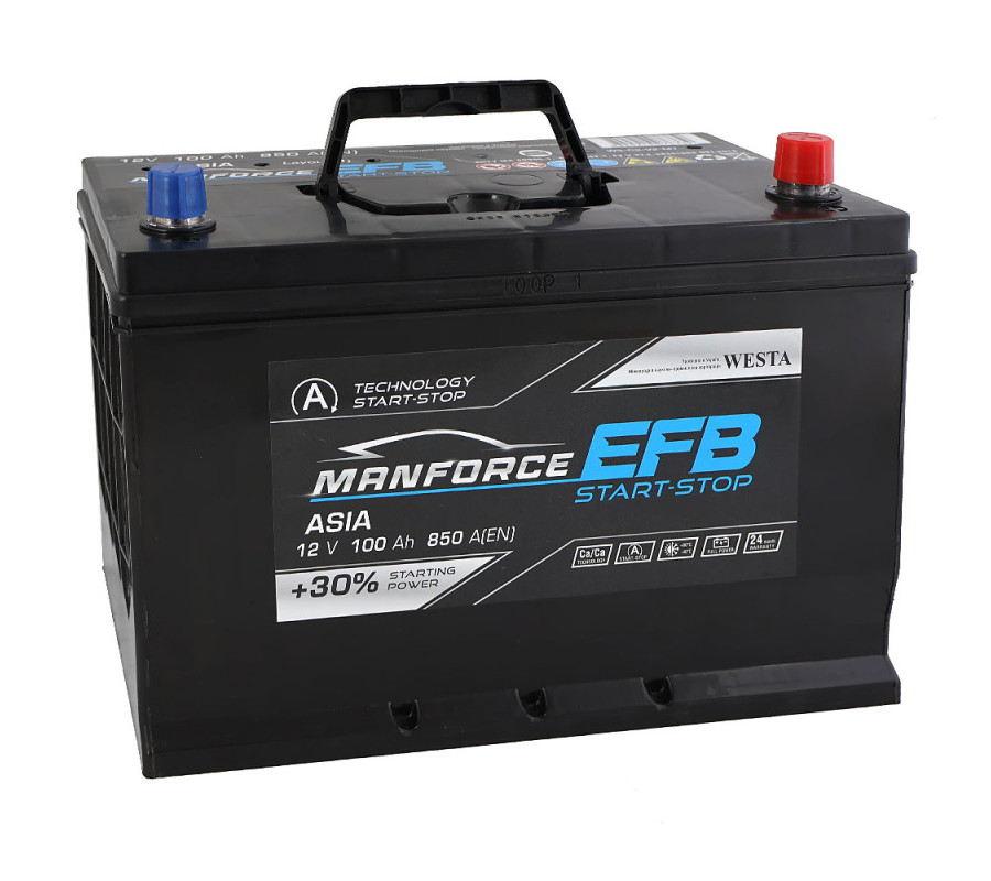 Автомобильный аккумулятор WESTA MANFORCE EFB Asia 100Ah 850A R+