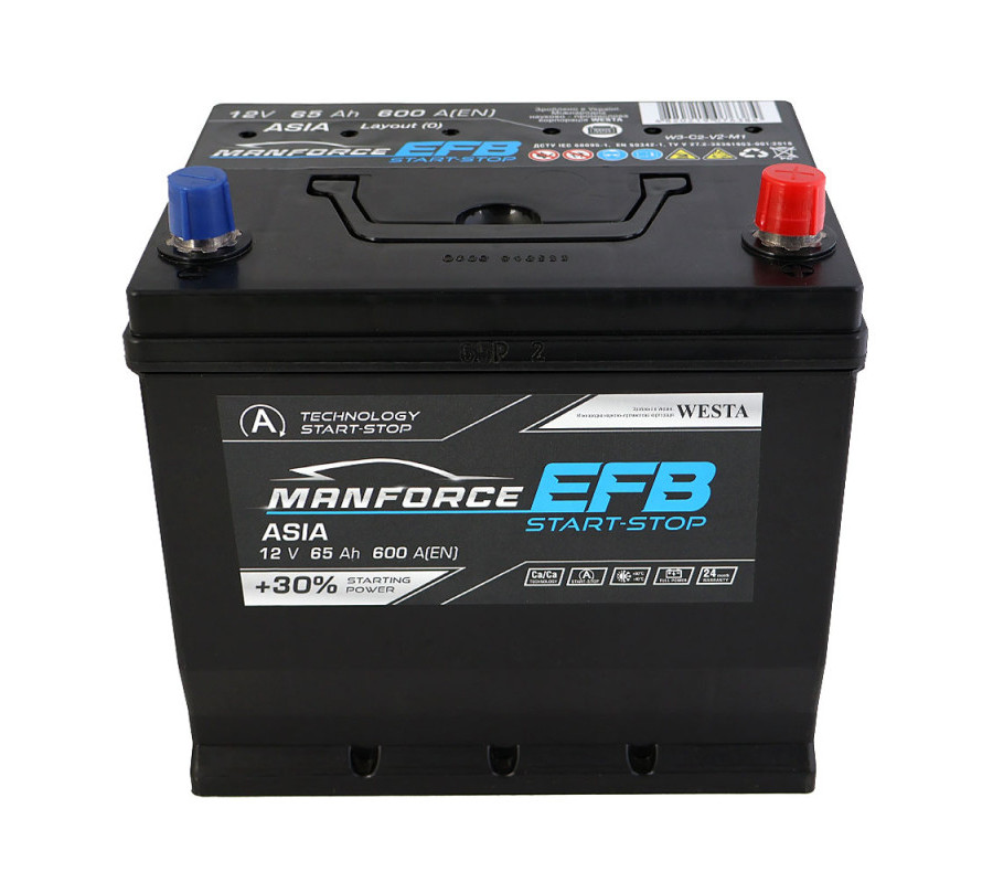 Автомобильный аккумулятор WESTA MANFORCE EFB Asia 65Ah 600A R+