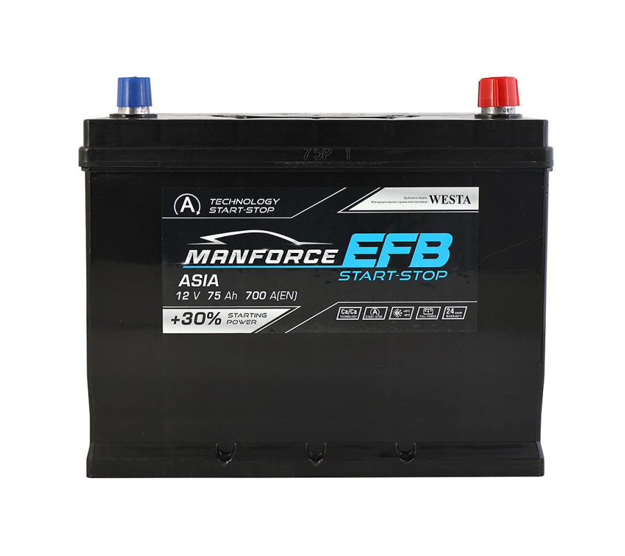 Автомобильный аккумулятор WESTA MANFORCE EFB Asia 75Ah 700A R+
