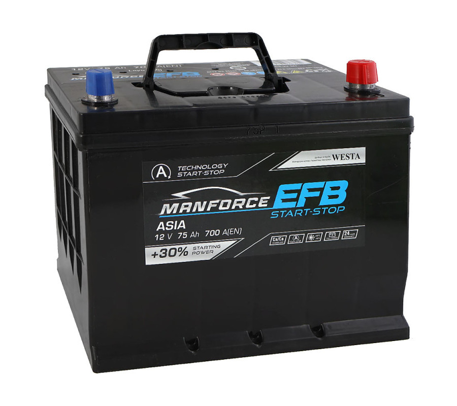 Автомобильный аккумулятор WESTA MANFORCE EFB Asia 75Ah 700A R+