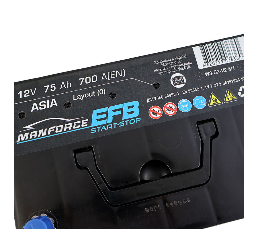Автомобильный аккумулятор WESTA MANFORCE EFB Asia 75Ah 700A R+
