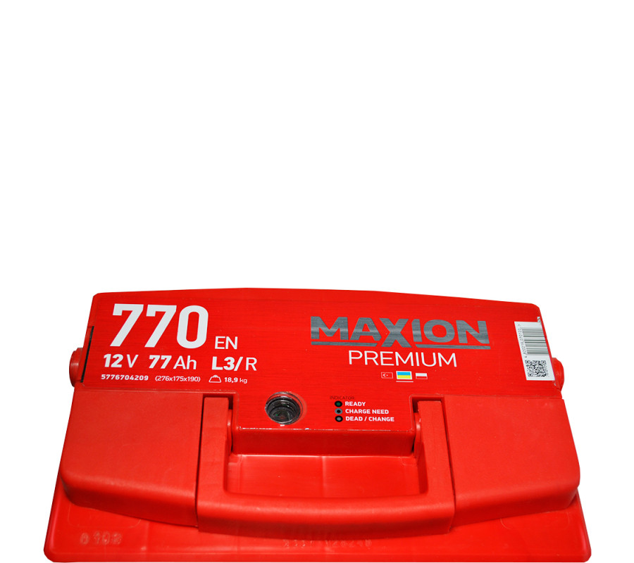 Автомобільний акумулятор MAXION Premium 77Аh 770A R+