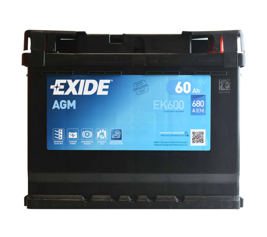 Автомобильный аккумулятор Exide 60Ah 680 A Start Stop AGM EK600