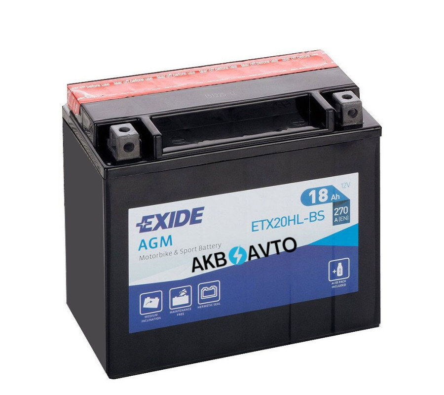 Мото аккумулятор EXIDE 12V 18A ETX 20HL-BS 