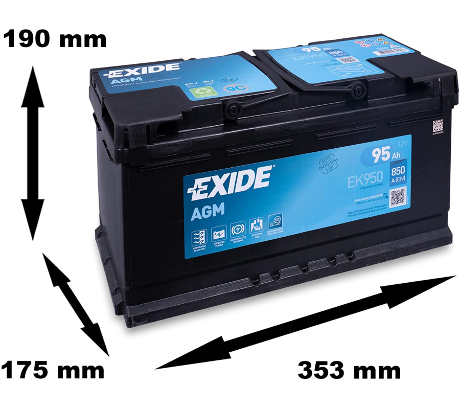 Автомобильный аккумулятор Exide 95Ah 850 A Start Stop AGM EK950