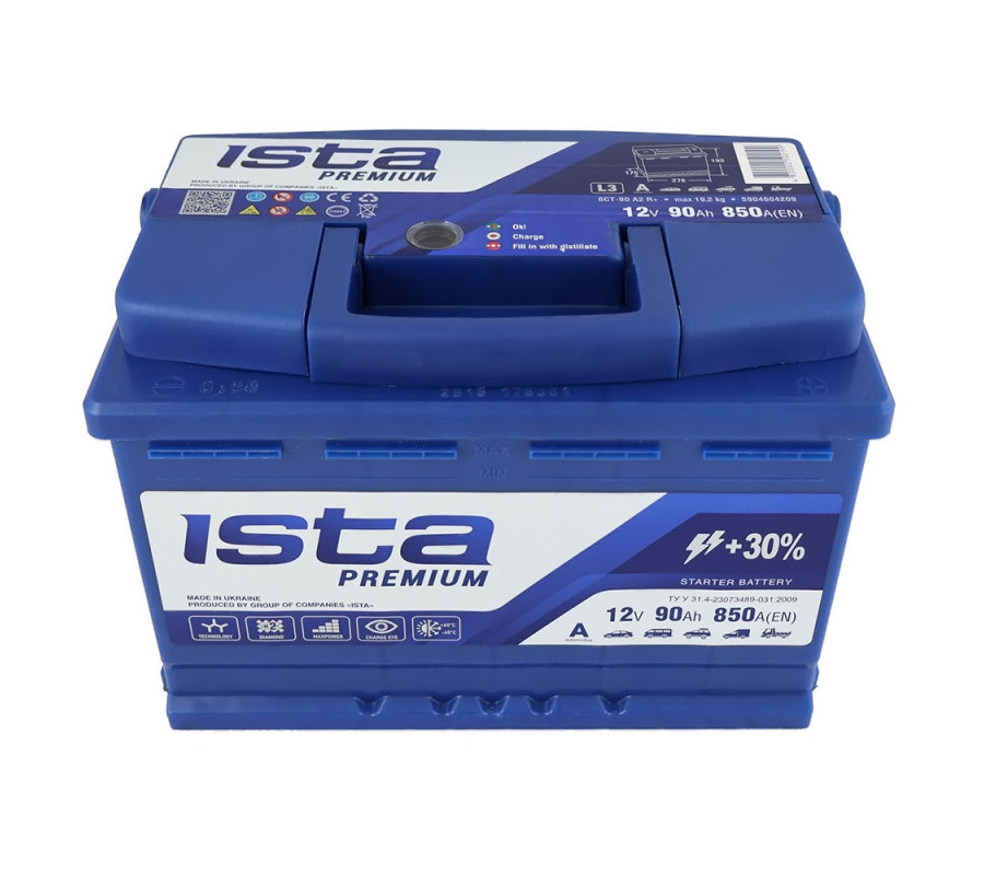 Автомобильный аккумулятор ISTA Premium 90Ah 850A R+
