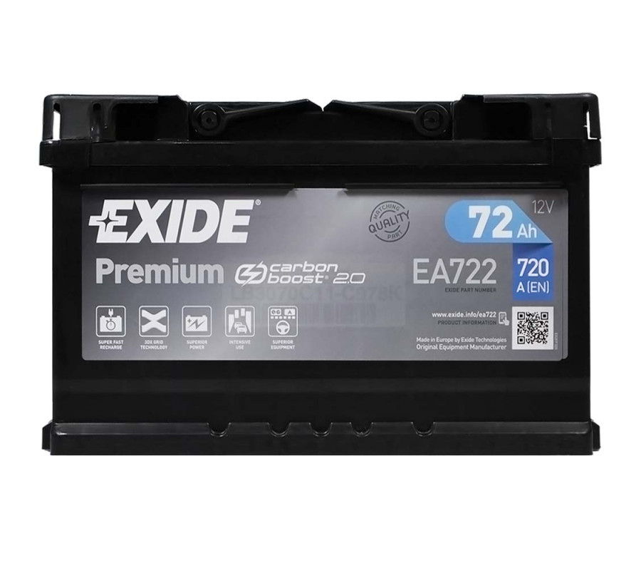 Автомобильный аккумулятор Exide Premium 72Ah 720A EA722