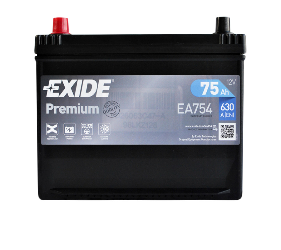 Автомобильный аккумулятор Exide Premium 75Ah 630A EA754