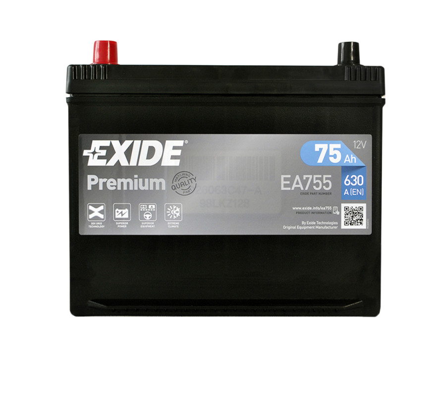 Автомобильный аккумулятор Exide Premium 75Ah 630A EA755