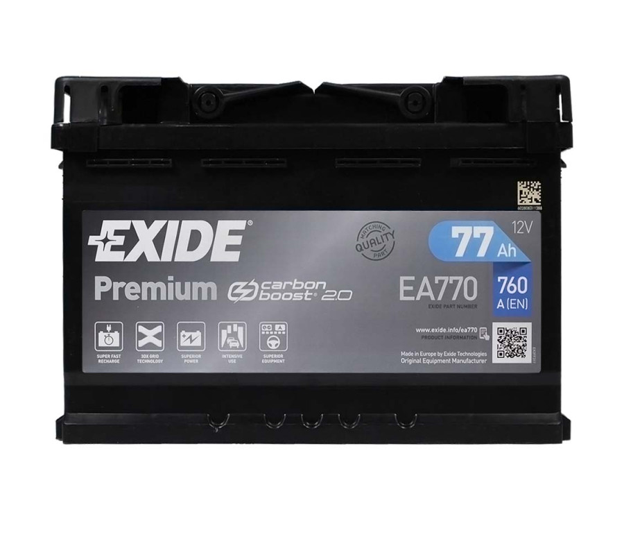 Автомобильный аккумулятор Exide Premium 77Ah 760A EA770