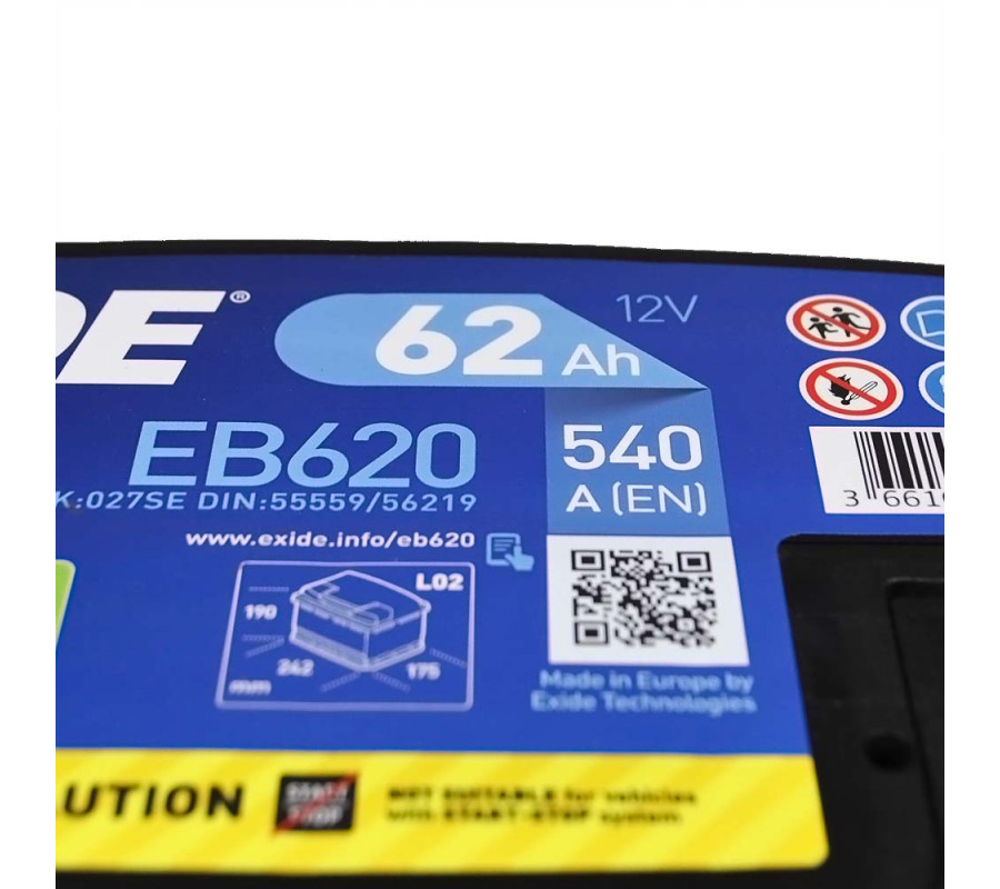 Автомобильный аккумулятор Exide Excell 62Ah 540A EB620