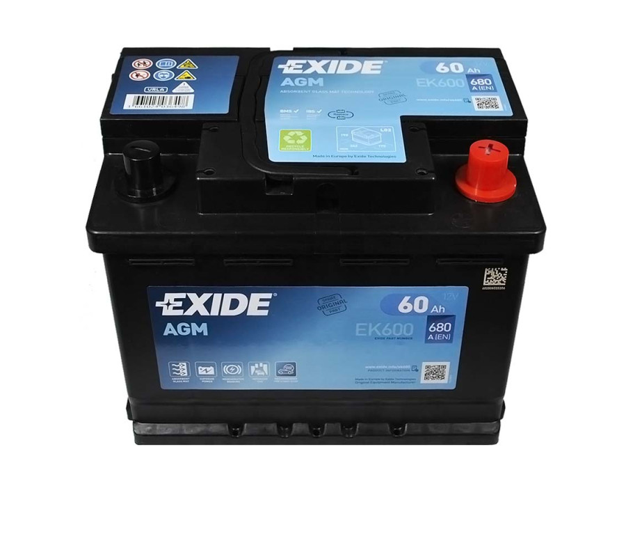 Автомобильный аккумулятор Exide 60Ah 680 A Start Stop AGM EK600