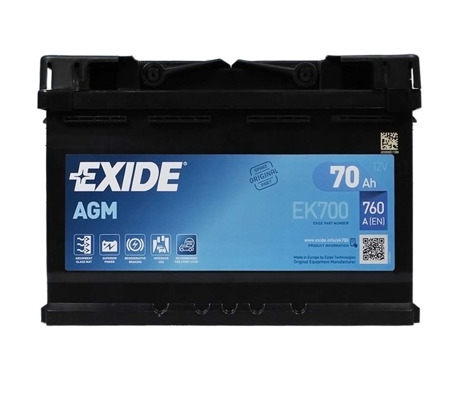 Автомобільний акумулятор Exide 70Ah 760 A Start Stop AGM EK700