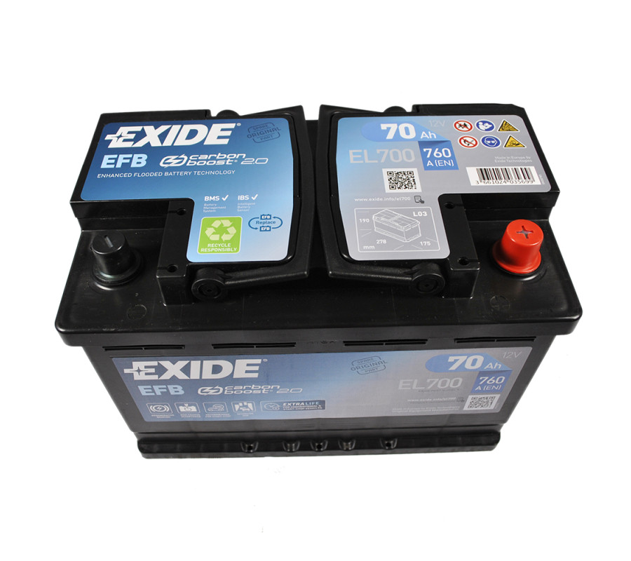 Автомобильный аккумулятор Exide 70Ah 760 A Start Stop EFB EL700