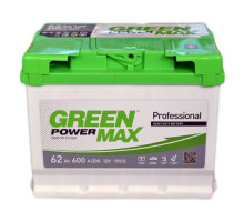 Автомобильный аккумулятор GREEN POWER MAX 6СТ-62Ah 600A R+
